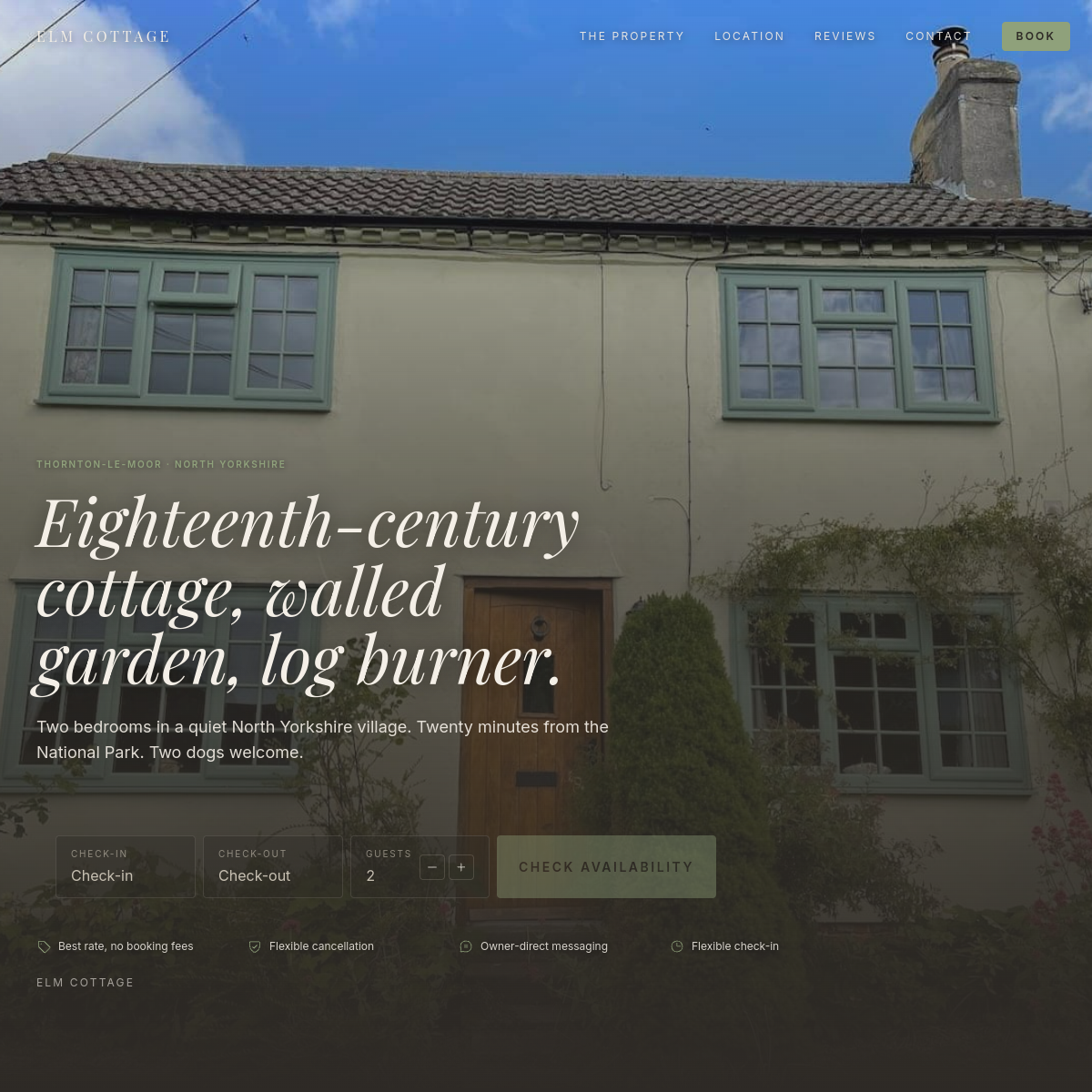 Elm Cottage website screenshot